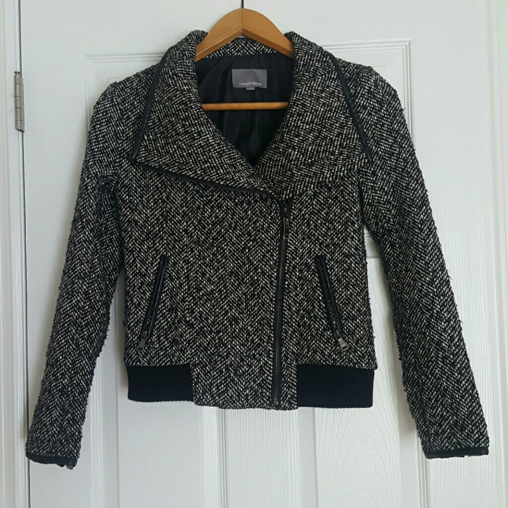 Tinley Road Twill black white zip jacket blazer XS